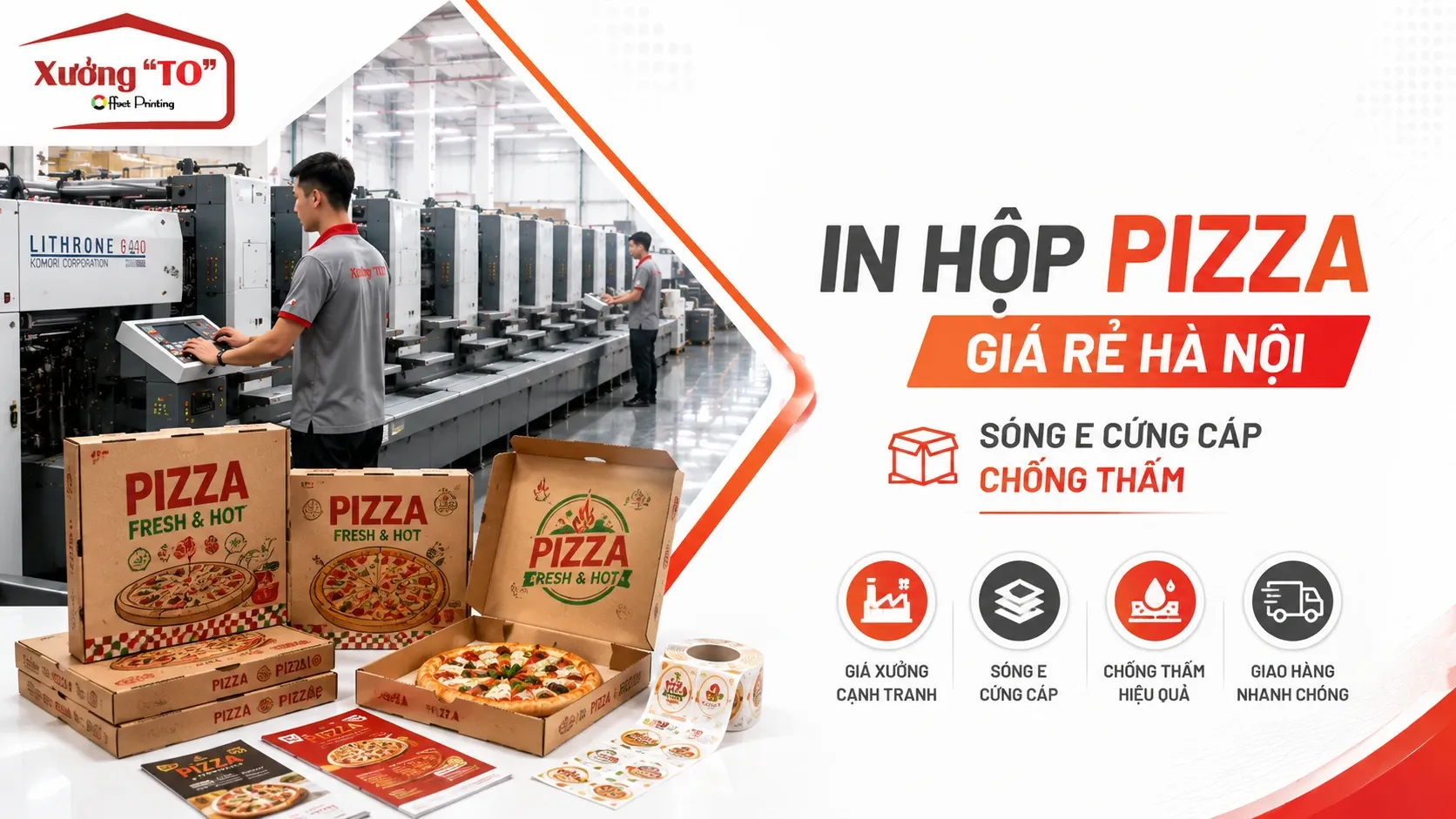 In Hộp Pizza Giá Rẻ Hà Nội – Sóng E Cứng Cáp, Chống Thấm